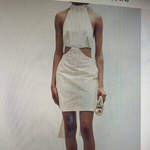 $496 Bondi Born Women's Ivory Matira Tie-Back Halter Mini Dress Size M NWT